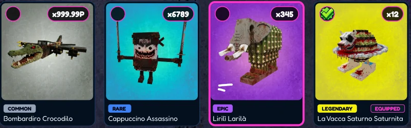 Rarity, ownership, selected and equipped